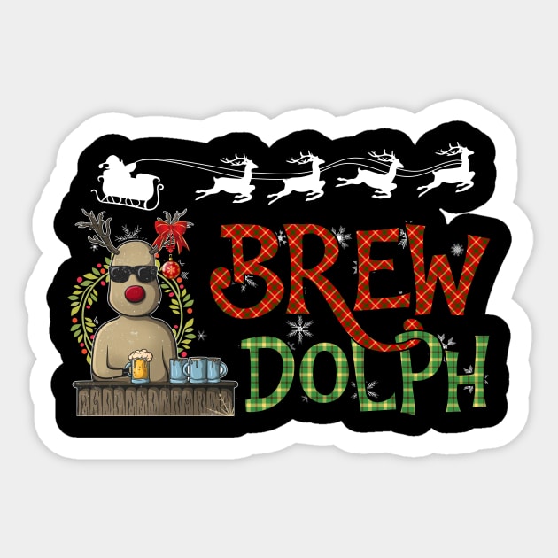 funny Christmas brew Dolph - funny Christmas gift beer lover brewer -Dolph with Santa hat shirt gift brewer Sticker by TeesCircle